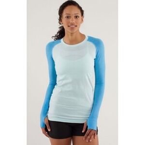 Lululemon Swiftly Tech Top Long Sleeve Crew Mint Blue Size 8 Thumbholes Running